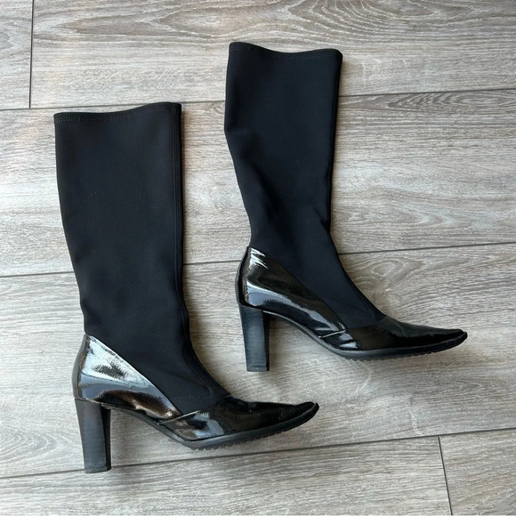 France Mode Patent Leather Heeled Sock Boots Made in France - Picture 8 of 13